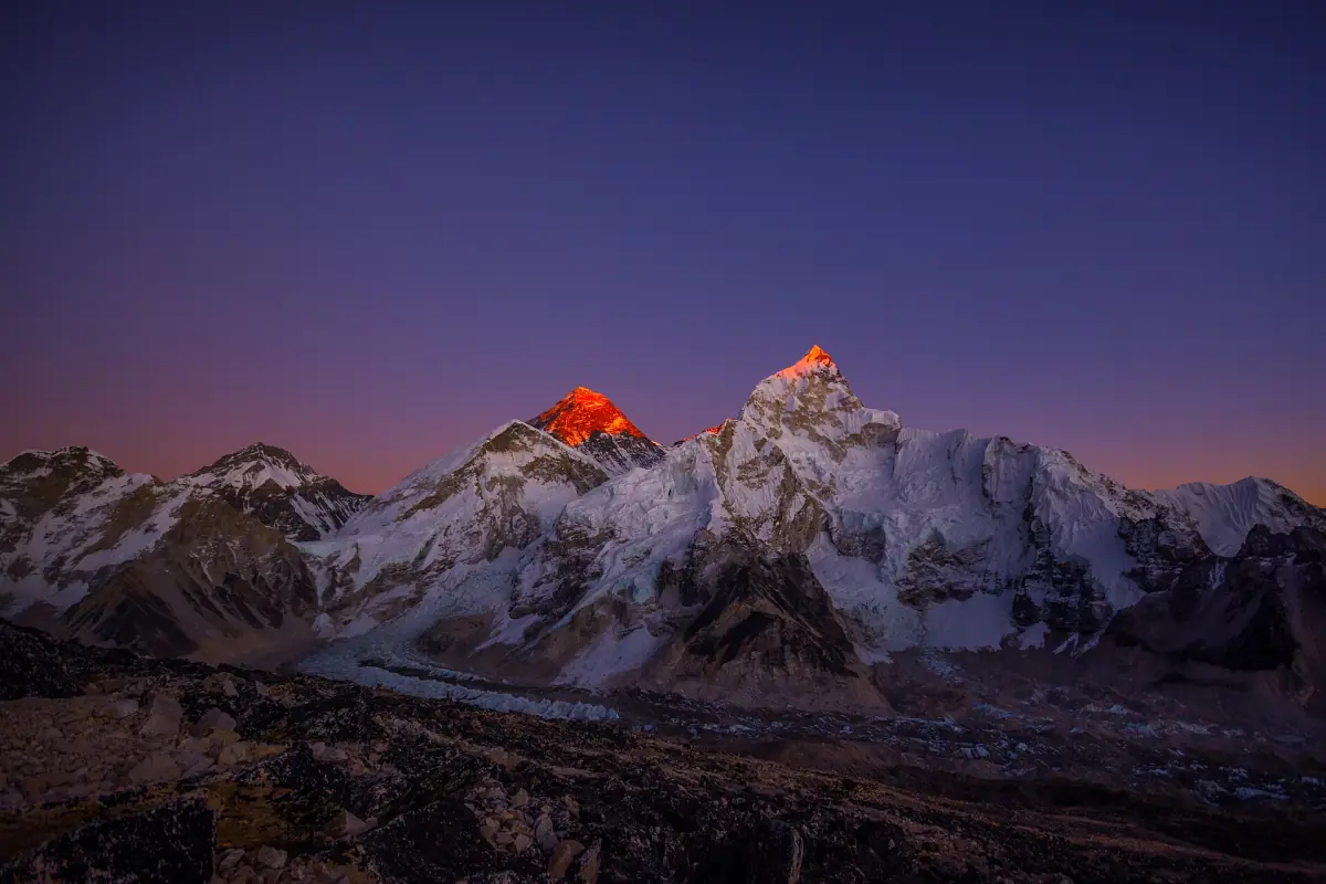 The last light of sunset on Everest