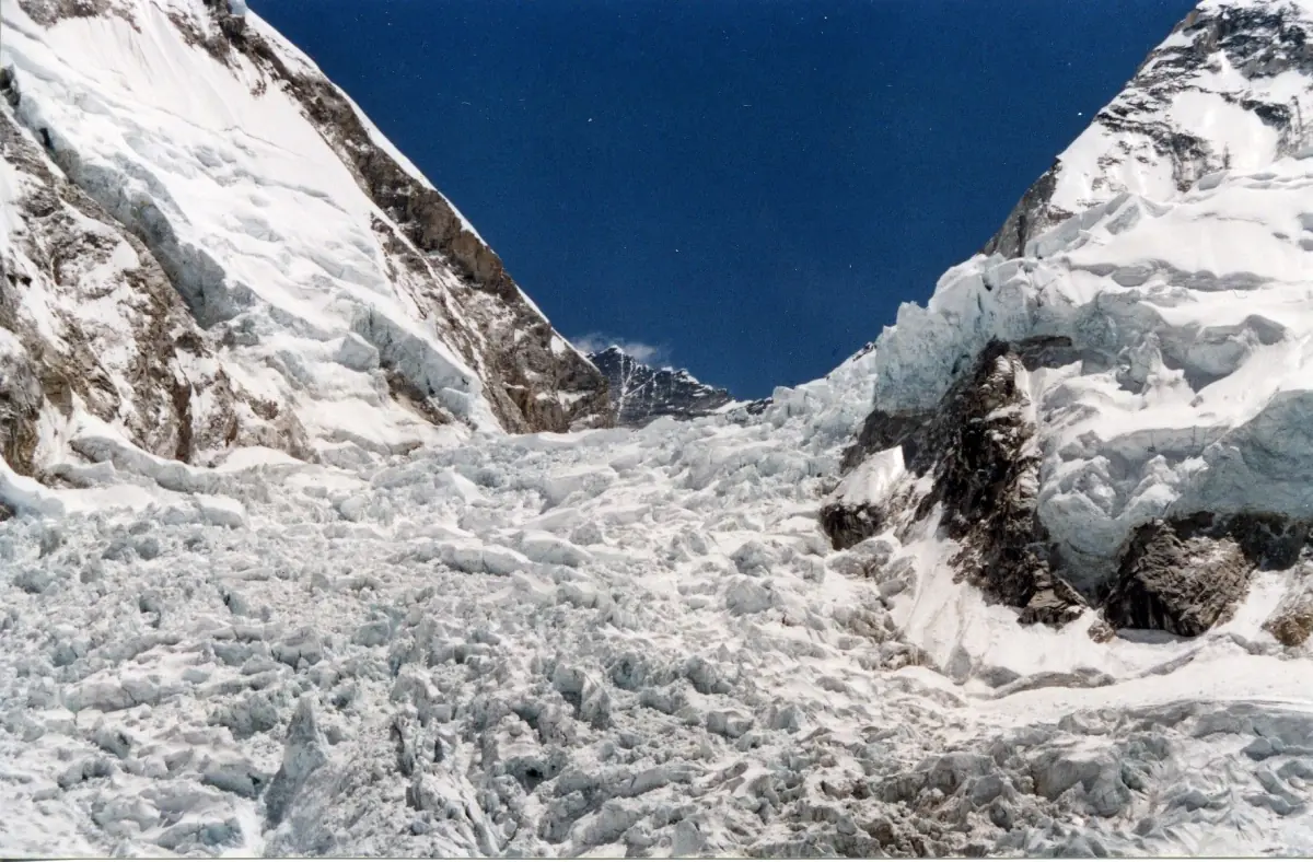 The Khumbu Icefall above base camp