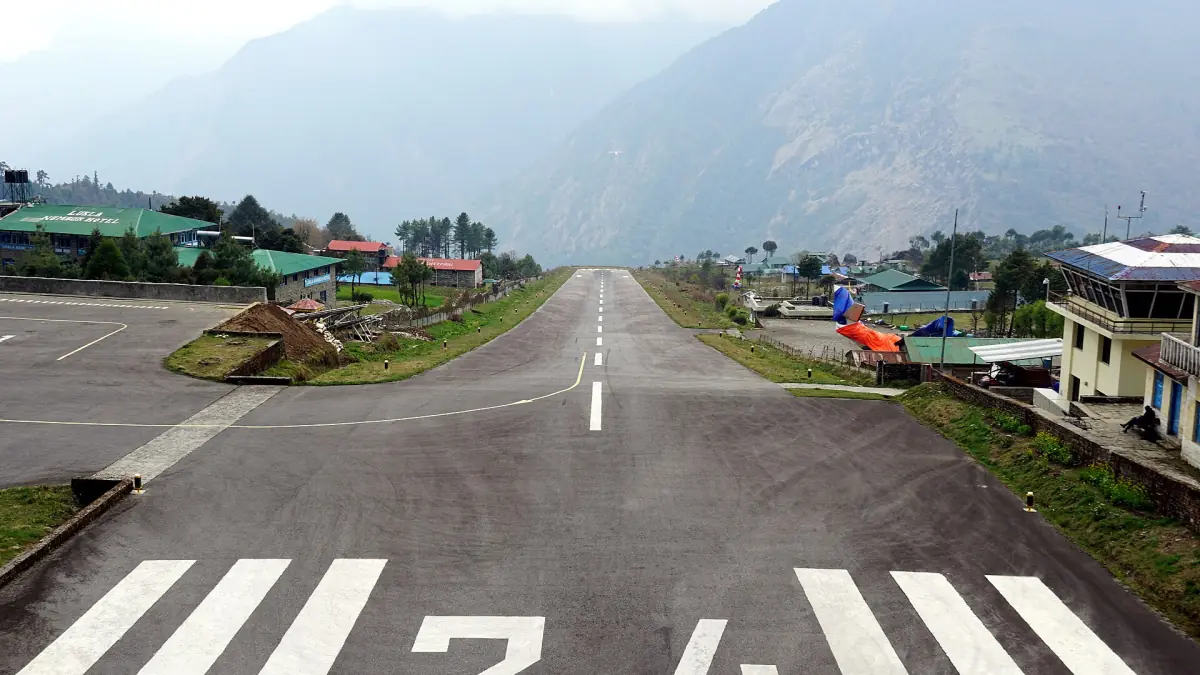 The sloping runway at Lukla airport