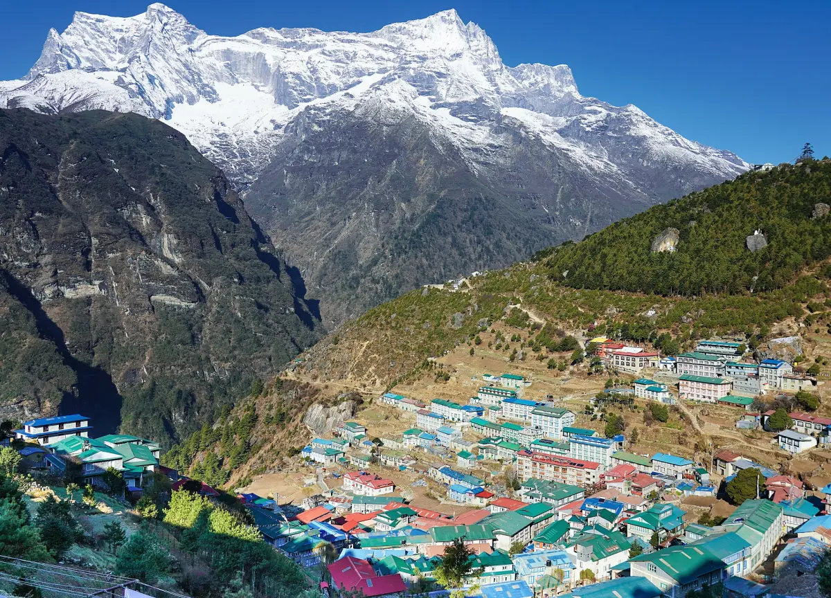 Namche Bazaar below Kongde Ri