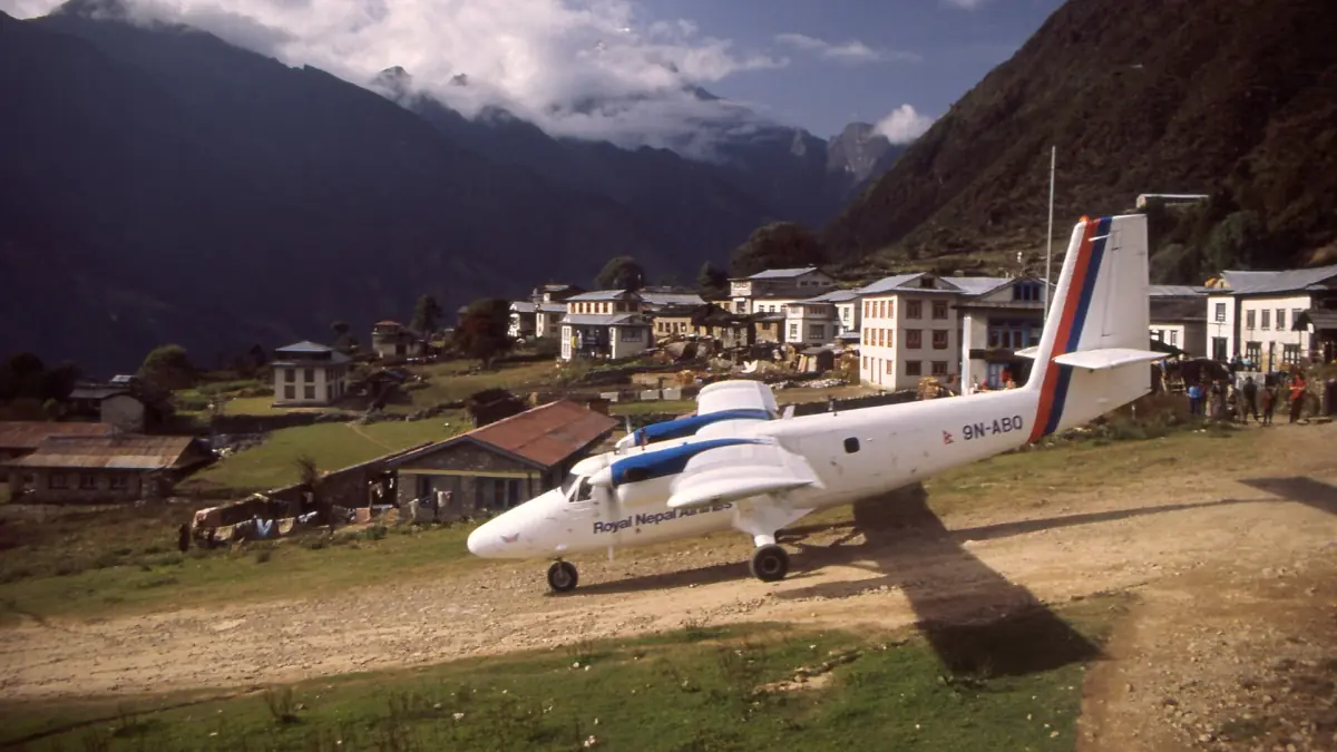 A small plane parked at Lukla airport
